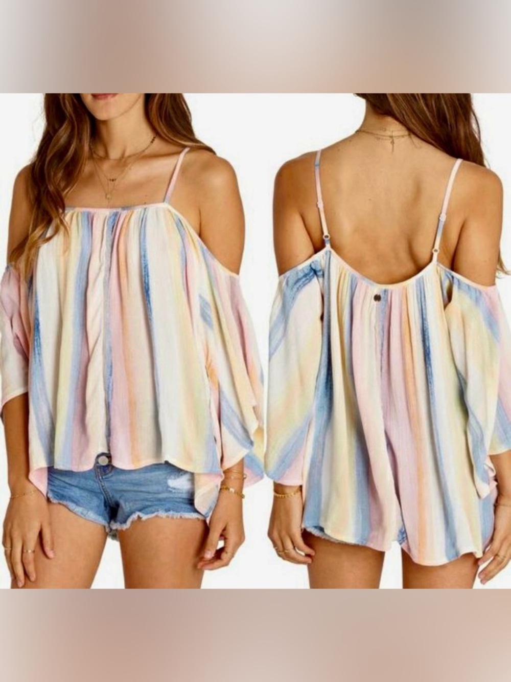 Billabong cold-shoulder flowy top, multicolor, M